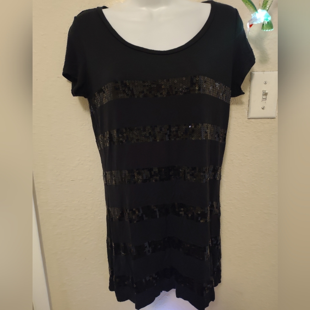 Black Sequin Striped Tee